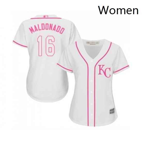 Womens Kansas City Royals 16 Martin Maldonado Replica White Fashion Cool Base Baseball Jersey